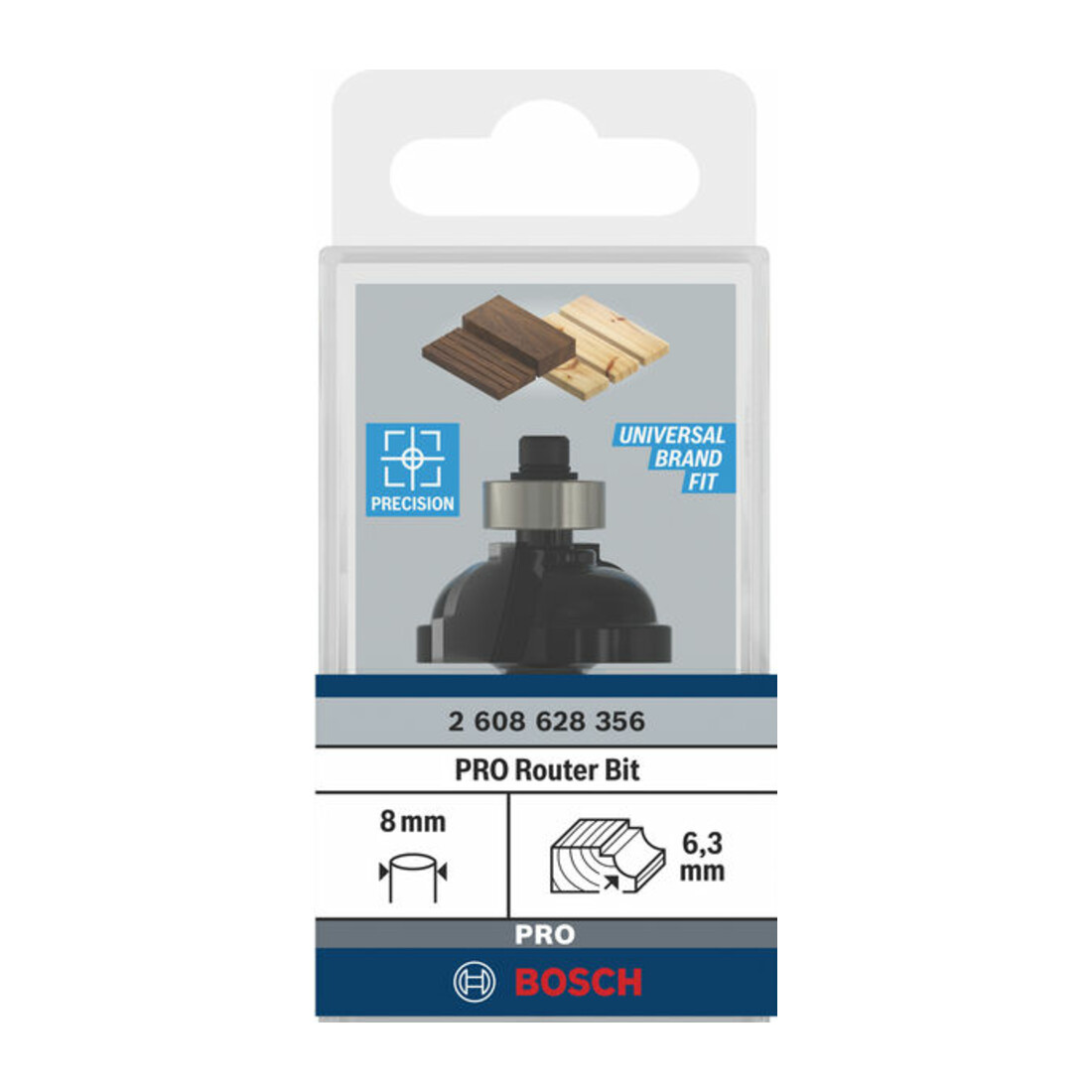 Bosch profielfrees F 8 mm R1 6,3 mm D 28,5 mm L 13,2 mm G 54 mm