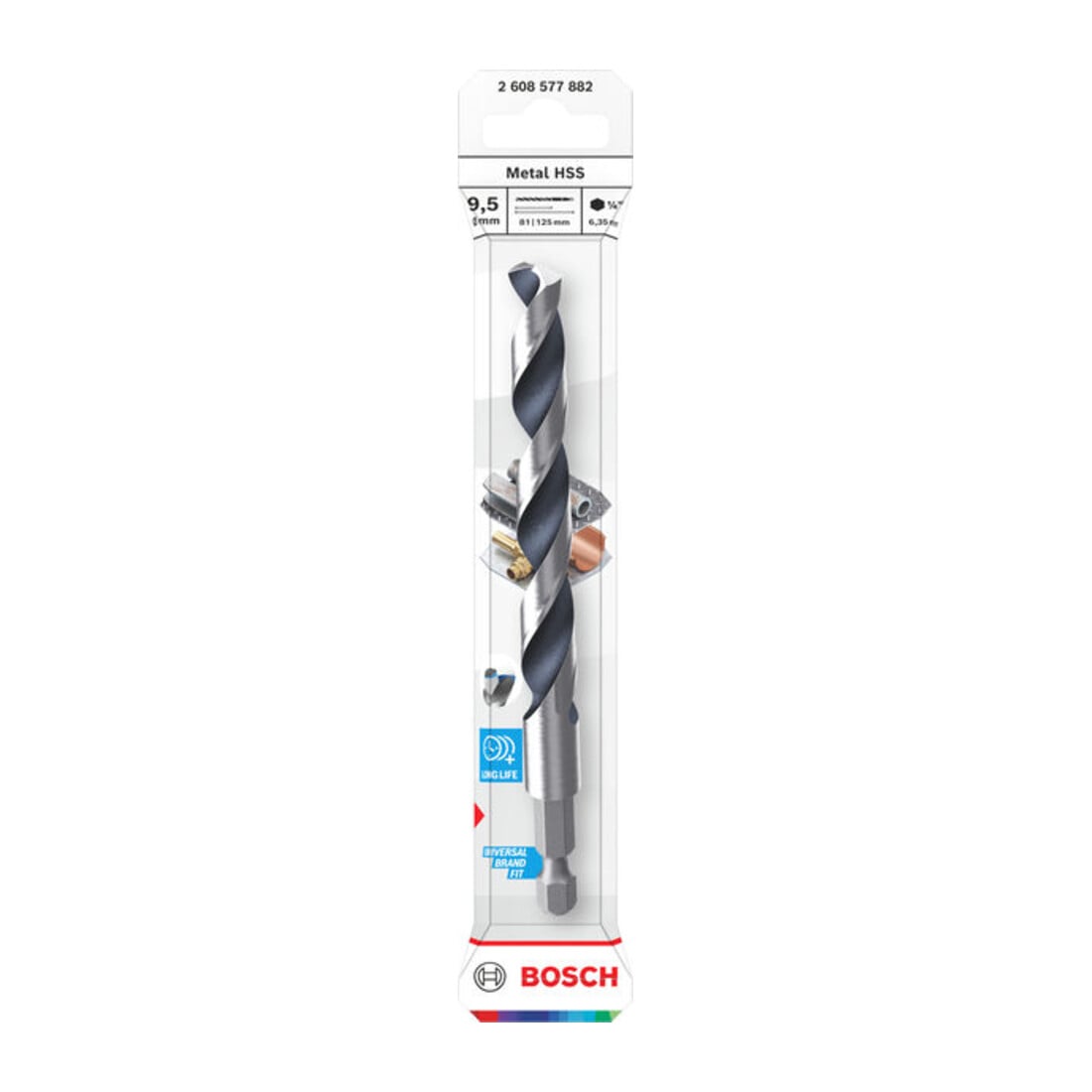 Bosch Punta a spirale HSS in metallo, 9,5 x 81 x 125 mm, attacco esagonale 1/4