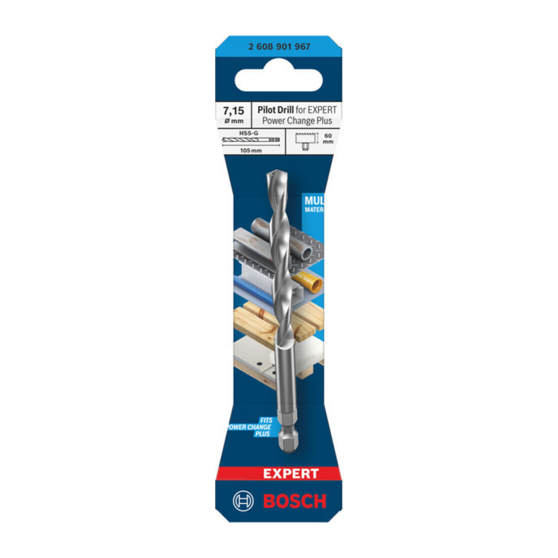 Bosch Punta centratrice per EXPERT Power Change Plus, HSS-G, Ø7,15 x 60 x 105 mm
