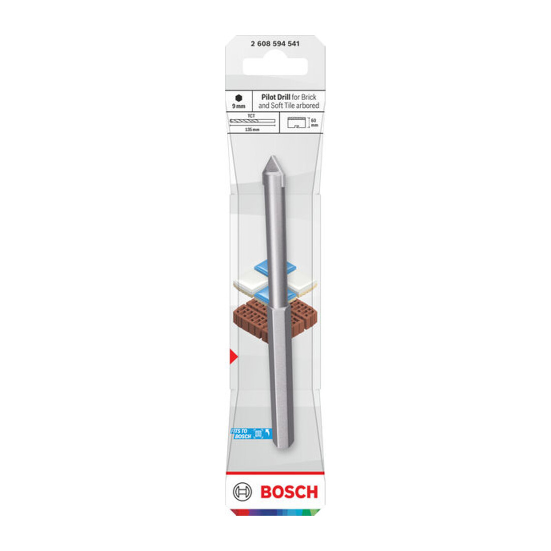 Bosch Punta centratrice per mattoni e piastrelle morbide con adattatore, 9,5 x 60 mm