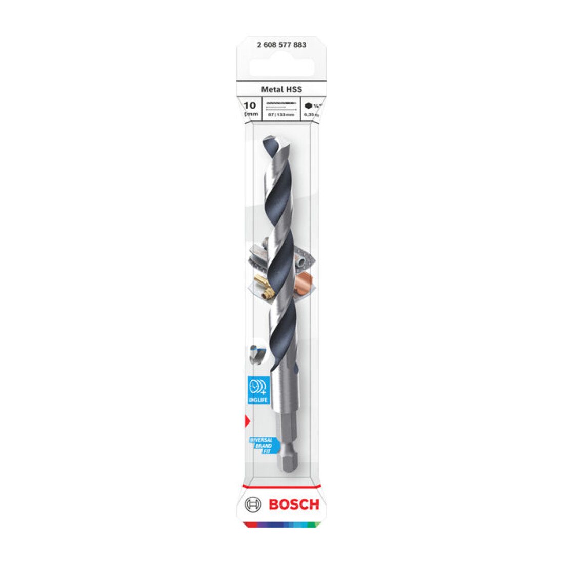 Bosch Punta elicoidale HSS in metallo, 10 x 87 x 133 mm, gambo esagonale 1/4"