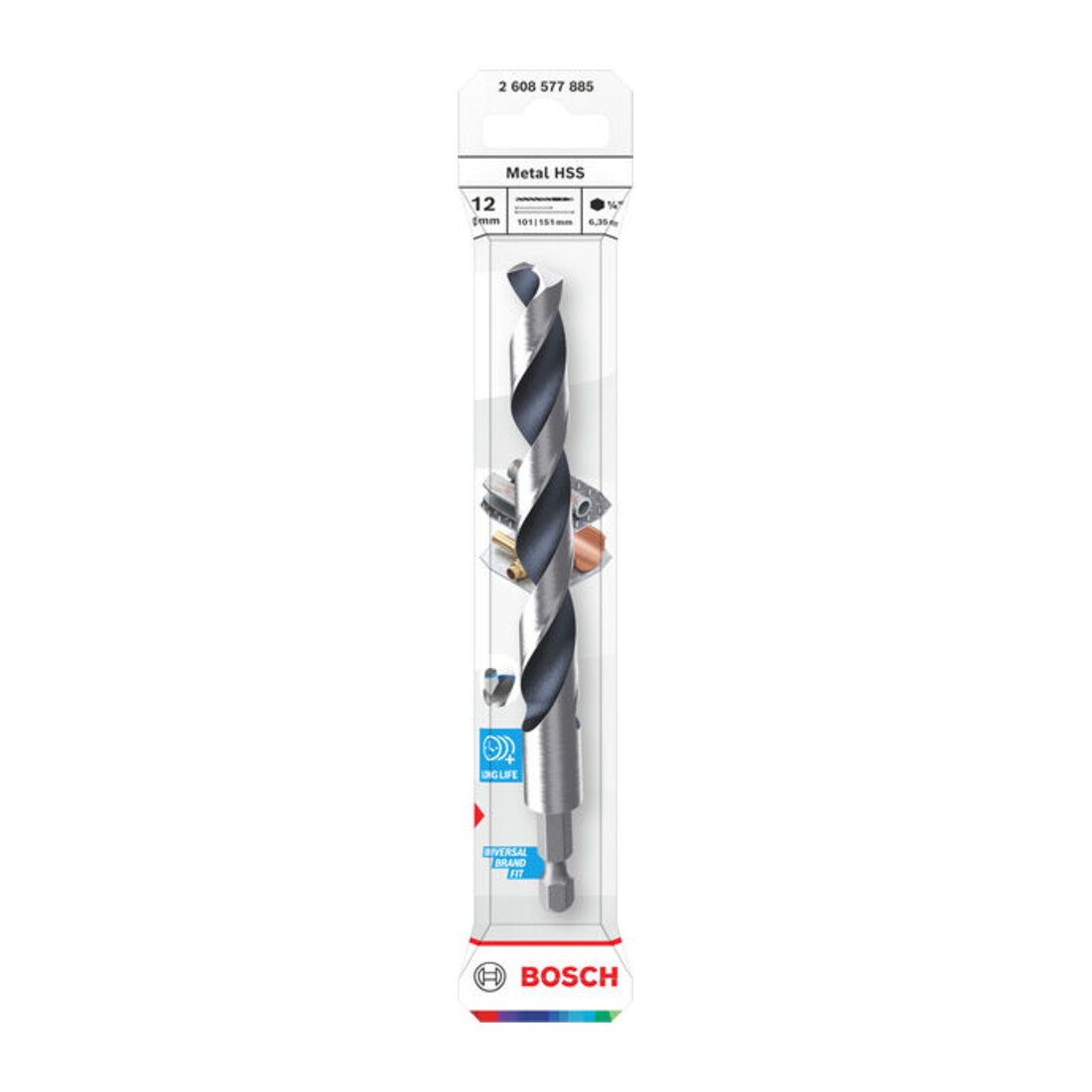 Bosch Punta elicoidale in metallo HSS, 12 x 101 x 151 mm, attacco esagonale 1/4