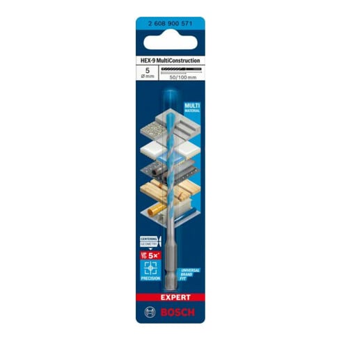 Bosch Punta EXPERT HEX-9 MultiConstruction, 5x50x100mm, per avvitatore e trapano a percussione