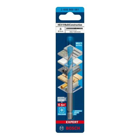 Bosch Punta EXPERT HEX-9 MultiConstruction, 8x50x100mm, per avvitatore e trapano a percussione