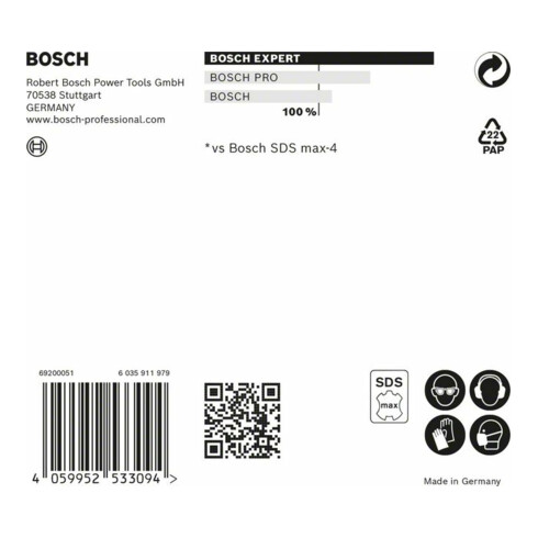 Bosch Punta per trapano a percussione EXPERT SDS max-8X, 22x600x720mm, per martello perforatore