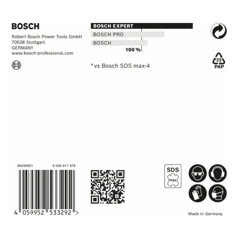 Bosch Punta per trapano a percussione EXPERT SDS max-8X, 32x400x520mm, per martello perforatore