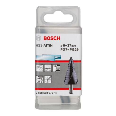 Bosch Punta trapano a gradino HSS-AlTiN 6, 37mm 10mm 93mm 12 gradini