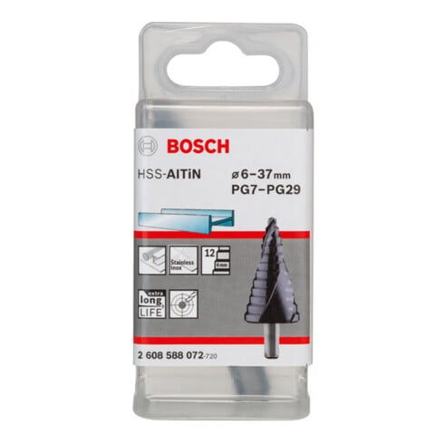 Bosch Punta trapano a gradino HSS-AlTiN 6, 37mm 10mm 93mm 12 gradini