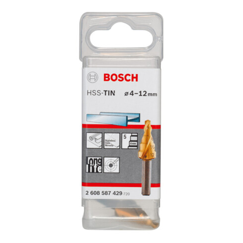 Bosch Punta trapano a gradino HSS-TiN 4, 12mm 6mm 50mm 5 gradini