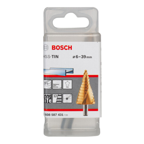 Bosch Punta trapano a gradino HSS-TiN 6, 39mm 10mm 93,5mm 12 passi