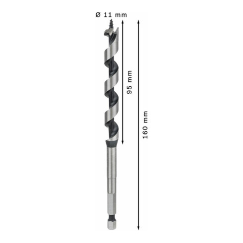 Bosch Punta trapano esagonale per legno,11x95x160mm albero Ø6,35mm