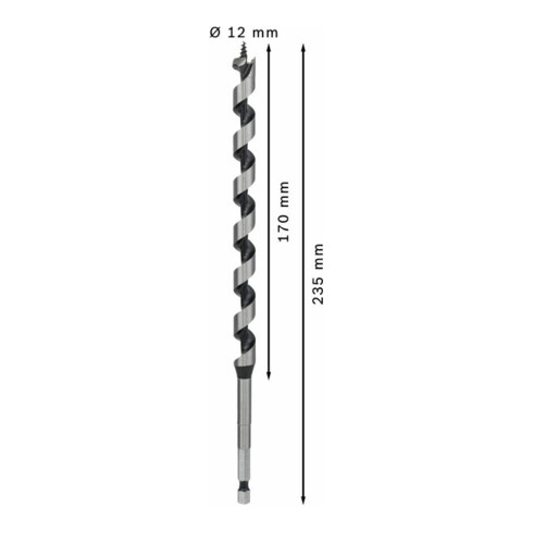 Bosch Punta trapano esagonale per legno, 12x170x235mm albero Ø6,35mm