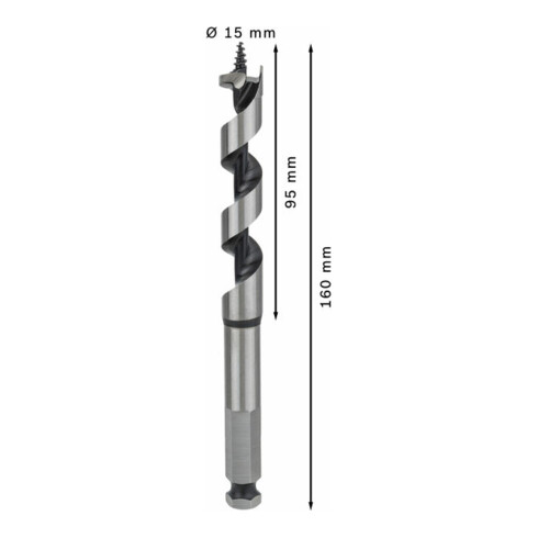 Bosch Punta trapano esagonale per legno, 15x95x160mm albero Ø11,1mm