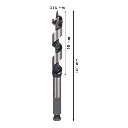 Bosch Punta trapano esagonale per legno, 16x95x160mm albero Ø11,1mm