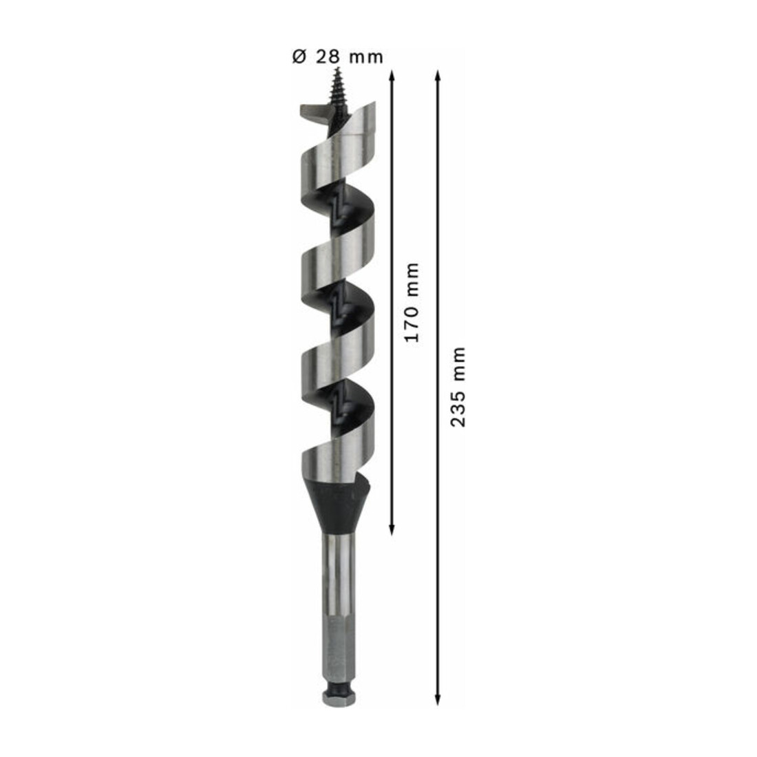 Bosch Punta trapano esagonale per legno, 28x170x235mm albero Ø11,1mm