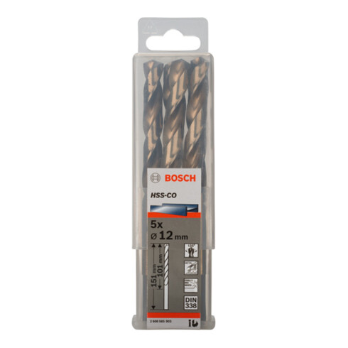 Bosch Punta trapano HSS-Co DIN 338 per metallo, 12x101x151mm