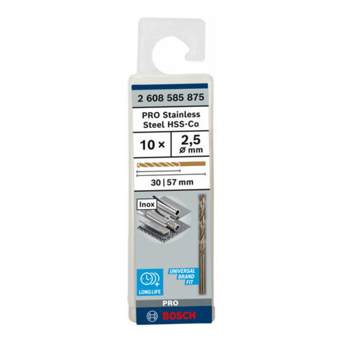 Bosch Punta trapano HSS-Co DIN 338 per metallo, 2,5x30x57mm