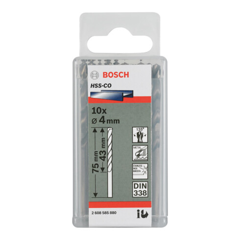 Bosch Punta trapano HSS-Co DIN 338 per metallo, 2,8x33x61mm