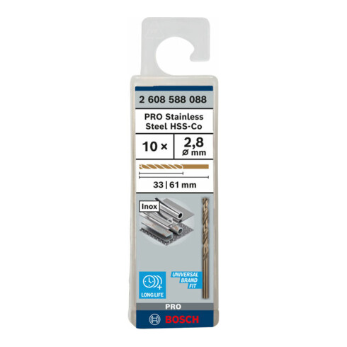 Bosch Punta trapano HSS-Co DIN 338 per metallo, 2,8x33x61mm