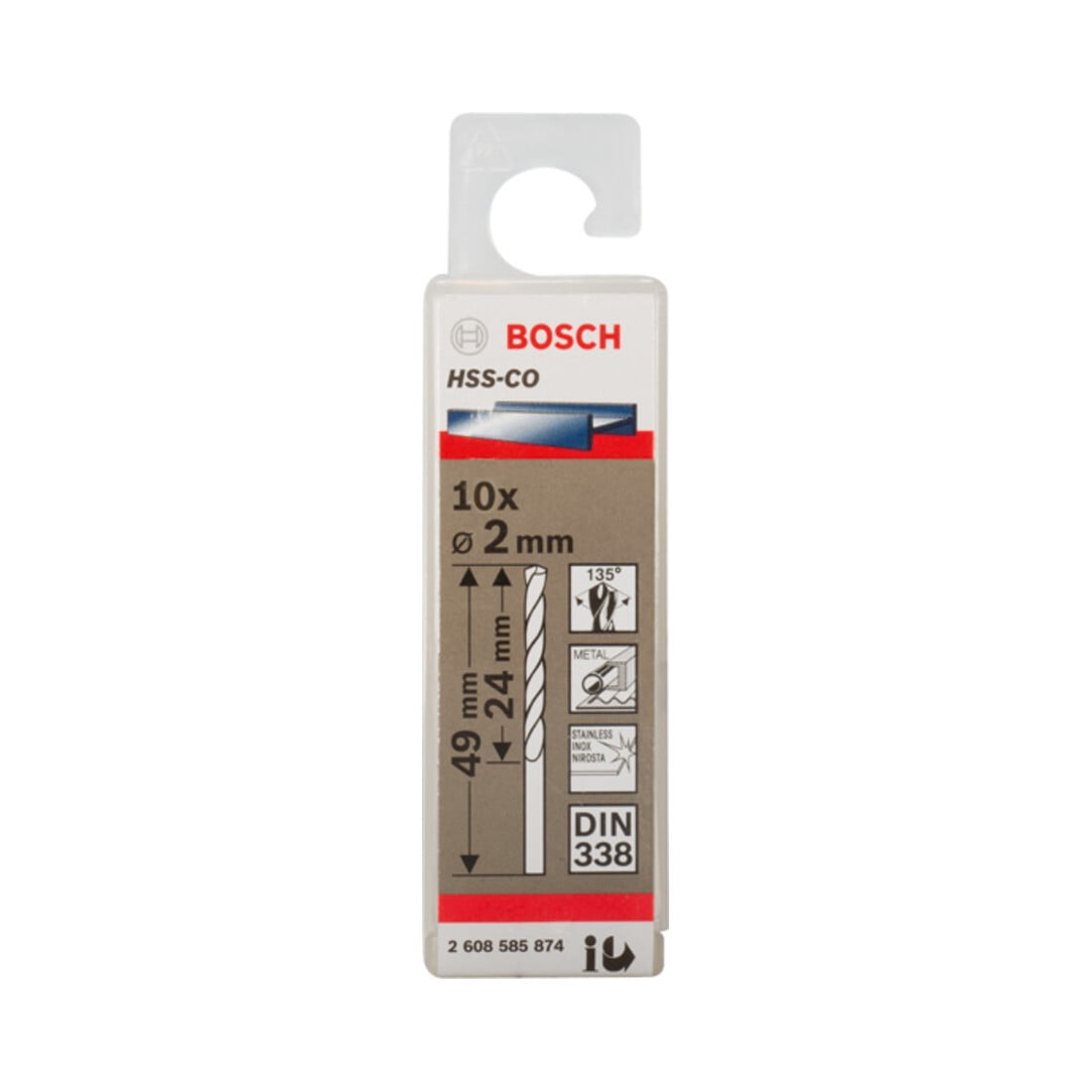 Bosch Punta trapano HSS-Co DIN 338 per metallo, 2x24x49mm