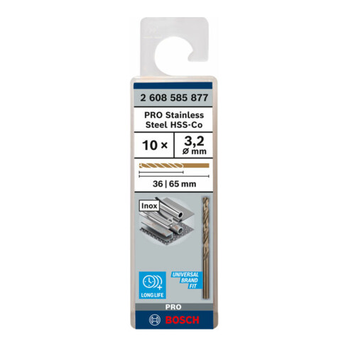Bosch Punta trapano HSS-Co DIN 338 per metallo, 3,2x36x65mm