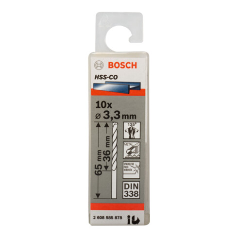 Bosch Punta trapano HSS-Co DIN 338 per metallo, 3,3x36x65mm