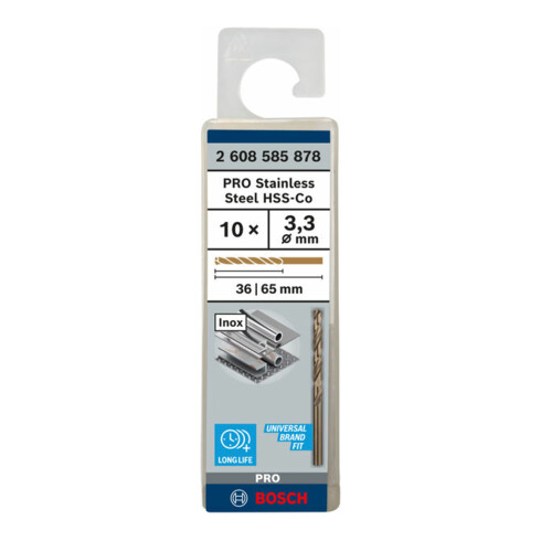 Bosch Punta trapano HSS-Co DIN 338 per metallo, 3,3x36x65mm