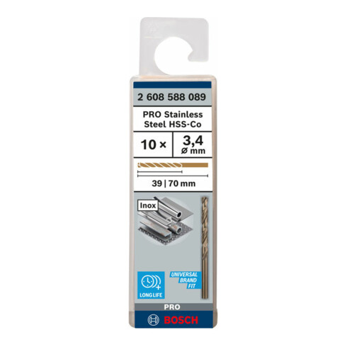 Bosch Punta trapano HSS-Co DIN 338 per metallo, 3,4x39x70mm