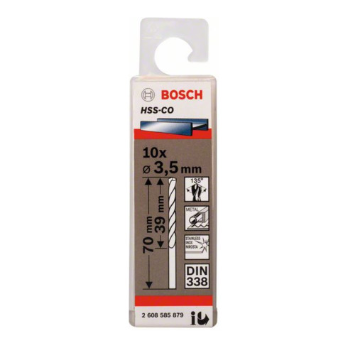Bosch Punta trapano HSS-Co DIN 338 per metallo, 3,5x39x70mm