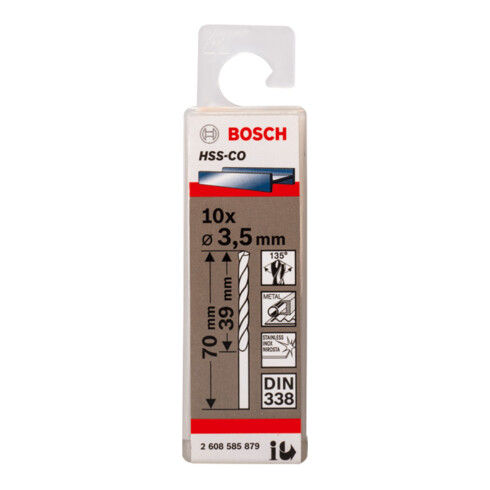 Bosch Punta trapano HSS-Co DIN 338 per metallo, 3,5x39x70mm