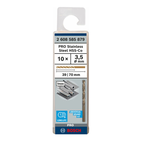 Bosch Punta trapano HSS-Co DIN 338 per metallo, 3,5x39x70mm