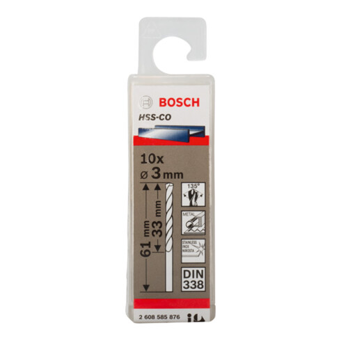 Bosch Punta trapano HSS-Co DIN 338 per metallo, 3x33x61mm