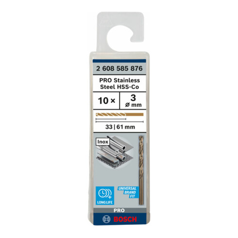Bosch Punta trapano HSS-Co DIN 338 per metallo, 3x33x61mm