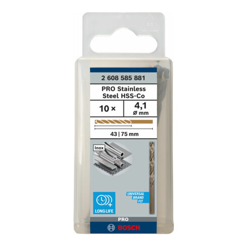 Bosch Punta trapano HSS-Co DIN 338 per metallo, 4,1x43x75mm