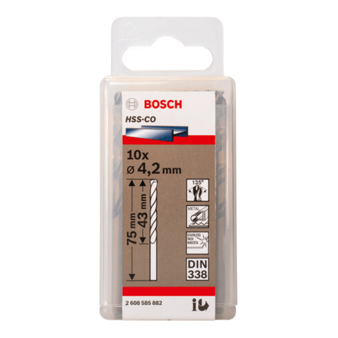 Bosch Punta trapano HSS-Co DIN 338 per metallo, 4,2x43x75mm