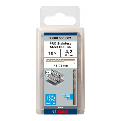 Bosch Punta trapano HSS-Co DIN 338 per metallo, 4,2x43x75mm