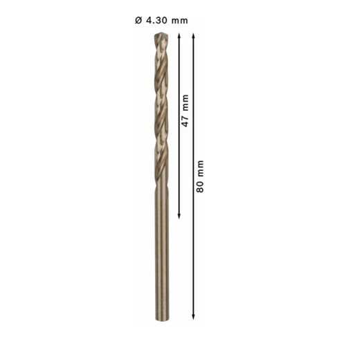 Bosch Punta trapano HSS-Co DIN 338 per metallo, 4,3x47x80mm