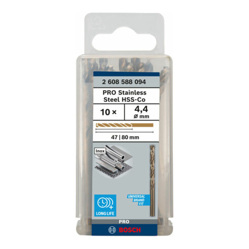 Bosch Punta trapano HSS-Co DIN 338 per metallo, 4,4x47x80mm