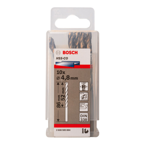 Bosch Punta trapano HSS-Co DIN 338 per metallo, 4,8x52x86mm
