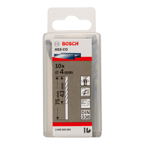 Bosch Punta trapano HSS-Co DIN 338 per metallo, 4x43x75mm