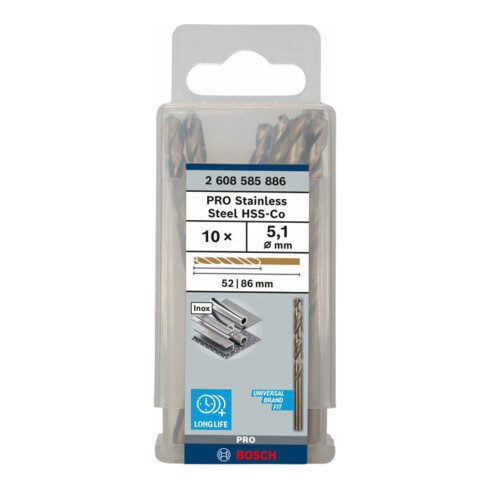 Bosch Punta trapano HSS-Co DIN 338 per metallo, 5,1x52x86mm