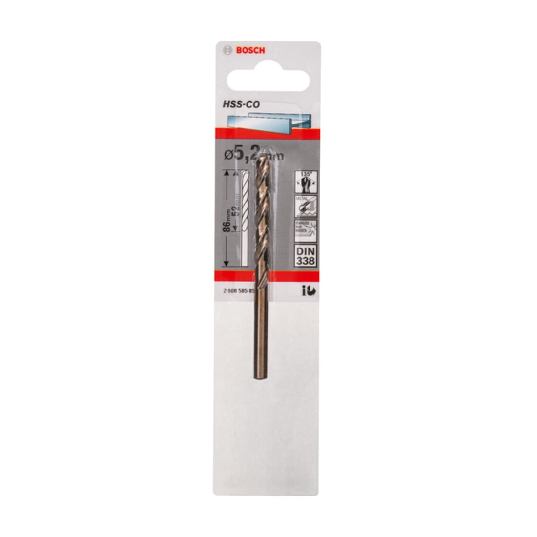 Bosch Punta trapano HSS-Co DIN 338 per metallo, 5,2x52x86mm