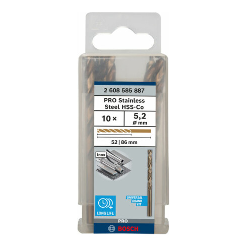 Bosch Punta trapano HSS-Co DIN 338 per metallo, 5,2x52x86mm