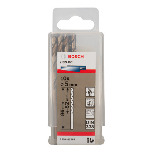 Bosch Punta trapano HSS-Co DIN 338 per metallo, 5x52x86mm