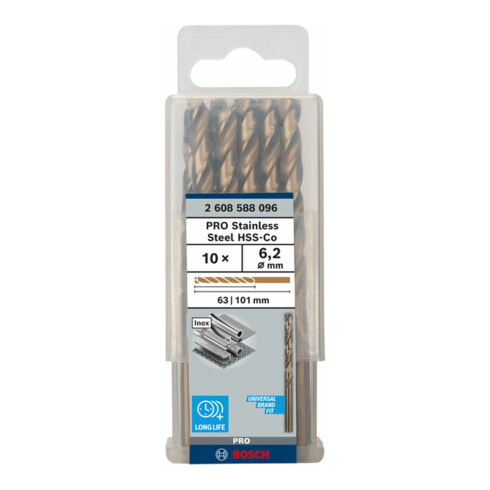 Bosch Punta trapano HSS-Co DIN 338 per metallo, 6,2x63x101mm