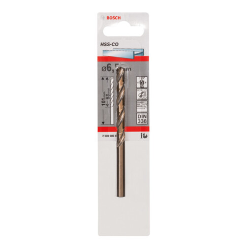 Bosch Punta trapano HSS-Co DIN 338 per metallo, 6,5x63x101mm