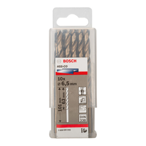 Bosch Punta trapano HSS-Co DIN 338 per metallo, 6,5x63x101mm