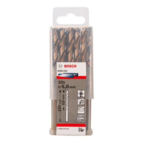 Bosch Punta trapano HSS-Co DIN 338 per metallo, 6,8x69x109mm