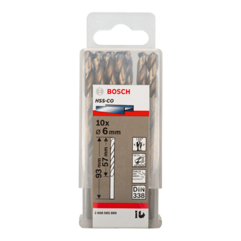 Bosch Punta trapano HSS-Co DIN 338 per metallo, 6x57x93mm