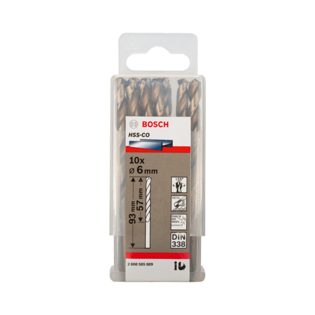 Bosch Punta trapano HSS-Co DIN 338 per metallo, 6x57x93mm